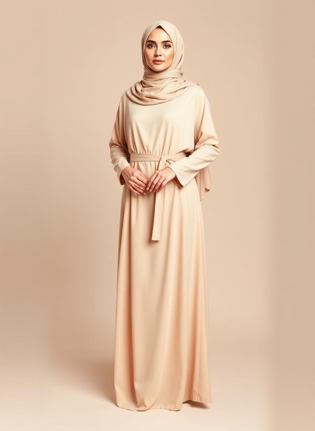 Abaya Nour — Beige Ceinturée